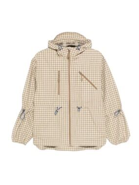 Beige Gingham Utility Jacket with Hood